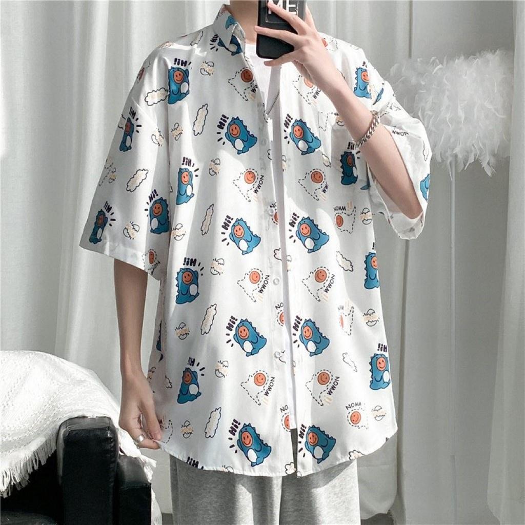 Áo sơ mi tay ngắn from rộng unisex nam nữ , sơ mi nam nữ vải voan lụa mịn mát free size 40kg - 70kg