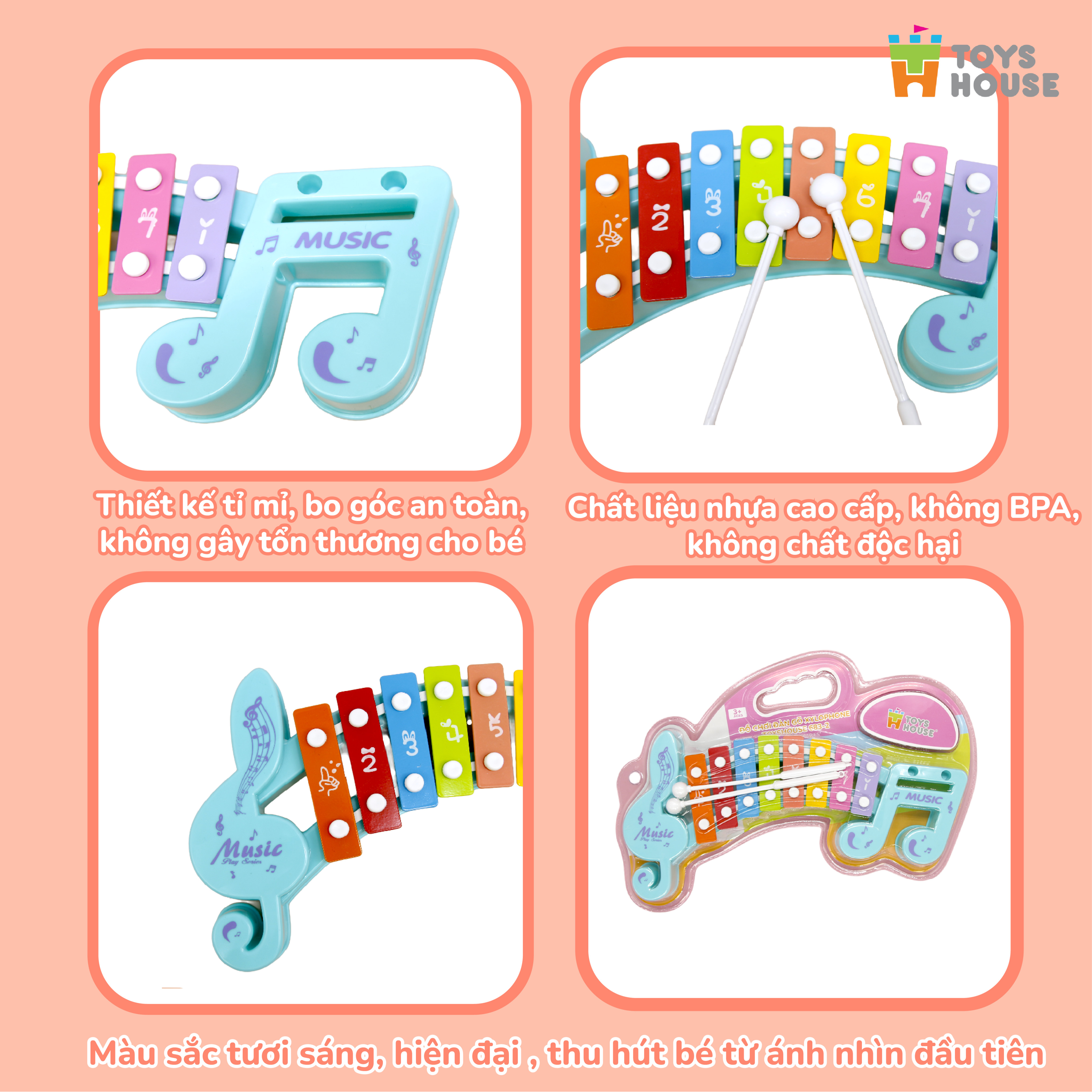 Đồ chơi đàn gõ Xylophone cho bé 8 phím hình nốt nhạc - Đồ chơi âm nhạc cho bé Toyshouse 683-2