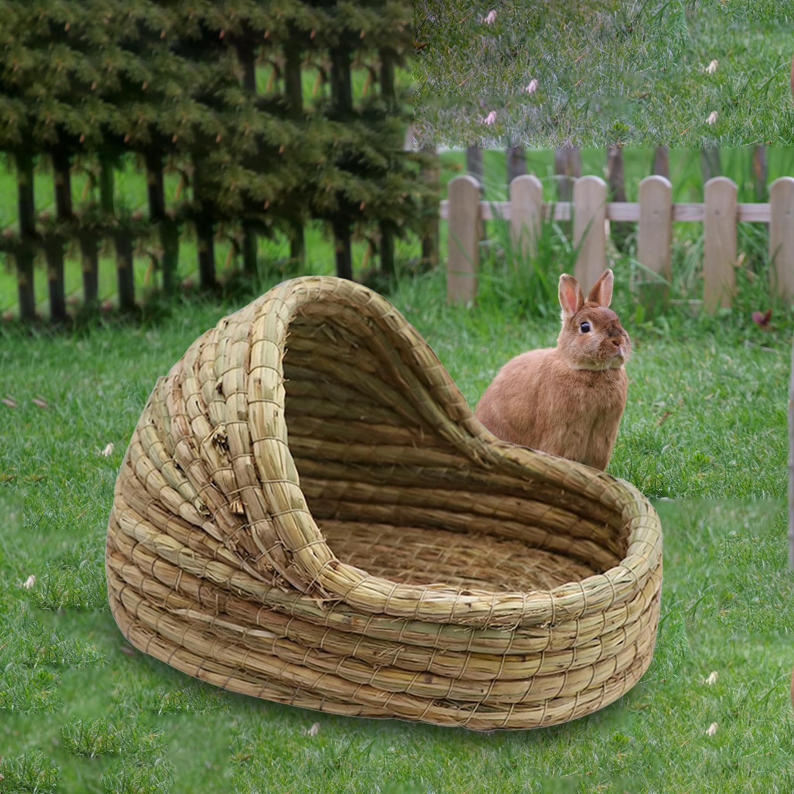 Hand Woven Rabbit Bed Hut Straw Hamster Nest for Bunny Mice