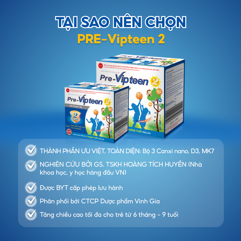 Cốm Pre-Vipteen 2 Bổ Sung Canxi Tăng Chiều Cao, Tăng Sức Đề Kháng Phát Triển Thể Lực Cho Trẻ Hộp 20 Gói