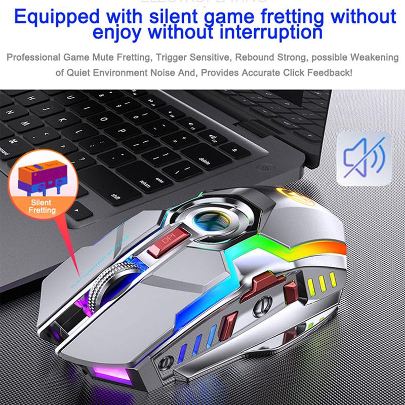 Chuột Chơi Game Không Dây Pin Sạc 2.4G Im Lặng 1600DPI Thiết RGB LED Backlit USB Thu Chuột Game Thủ Cho Máy Tính/Laptop