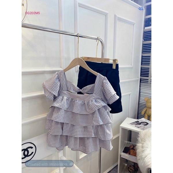 Bộ Nữ Caro Xếp Tầng, Cột Nơ Sau Đủ Màu, Quần Nữ Có Túi Siêu Dễ Thương Sang Chảnh