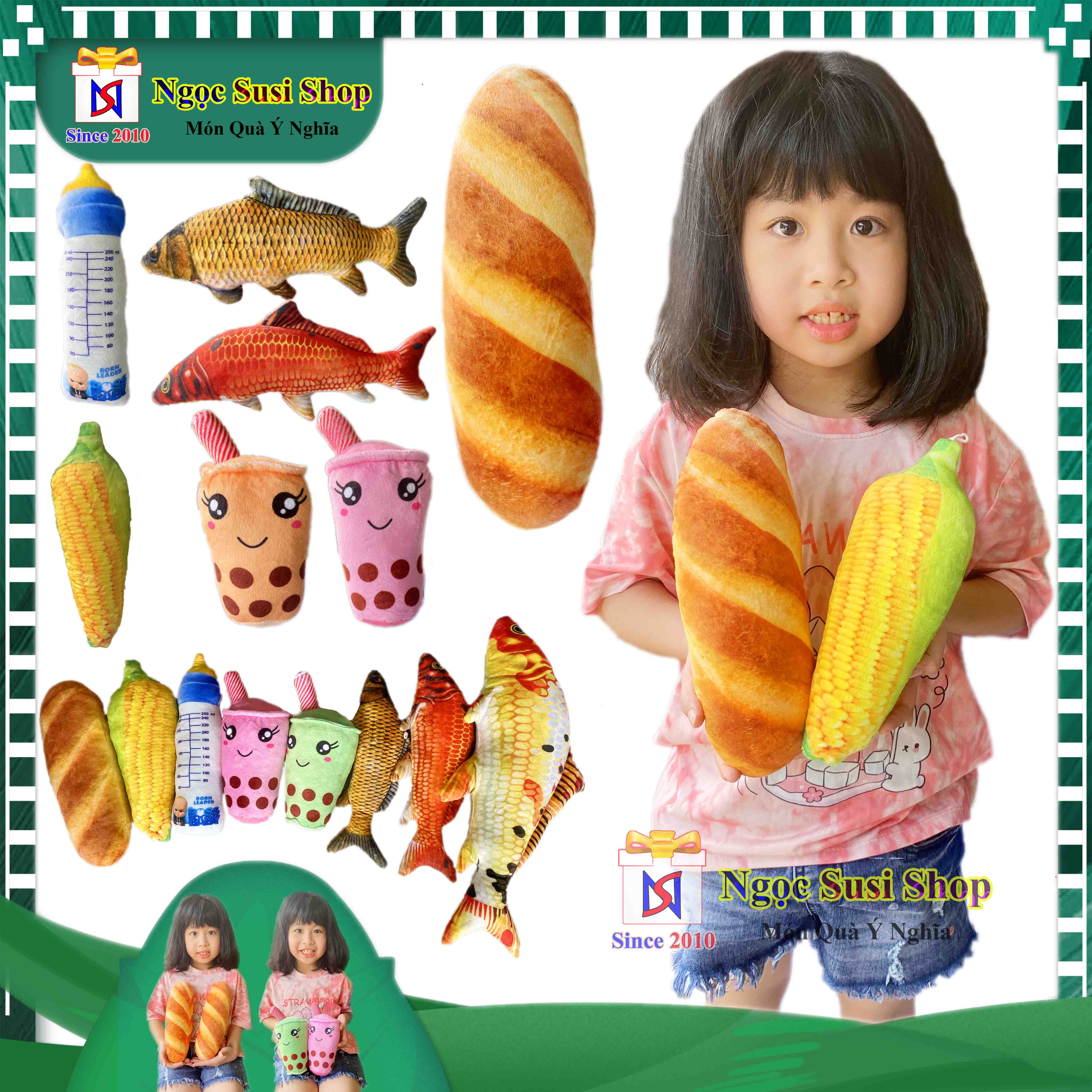 GẤU BÔNG 3D SIZE NHÍ BÁNH MÌ TRÀ SỮA BÌNH SỮA TRÁI BẮP CHO BÉ SIÊU CƯNG - THÚ BÔNG 3D CHO BÉ