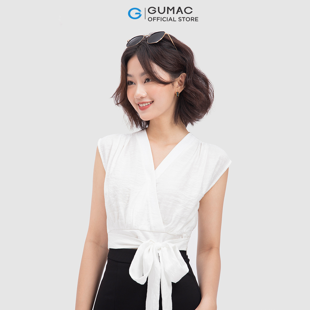 Áo sơ mi nữ GUMAC AC04065 form croptop có dây thắt eo cá tính