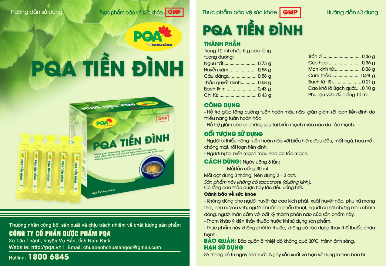 Tiền Đình PQA Hỗ Trợ Tăng Cường Tuần Hoàn Máu Não, Tai Biến, Các Triệu Chứng Sau Tai Biến Hộp 10 Ống
