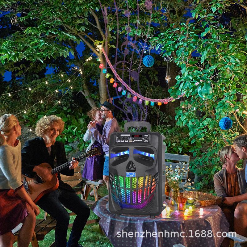 Máy đẩy di động Ultra-High Power Bluetooth Loa 8 inch Big Horn RGB Light Home Nhà hát âm thanh Subwofer TF Card FM Radio BAS Color: QS-7801