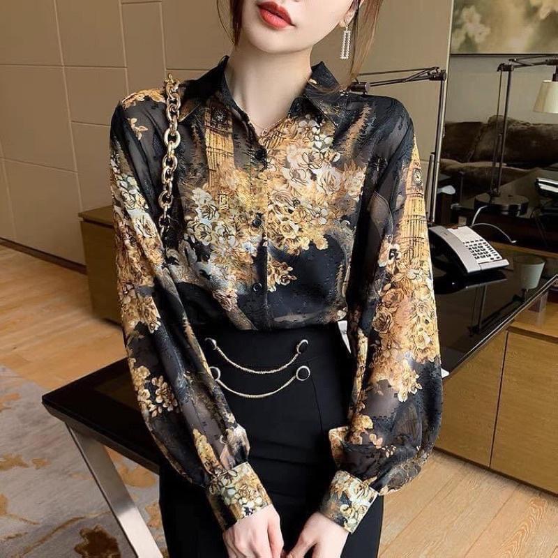 Áo sơ mi tay phồng vải voan ép phong cách phương Tây