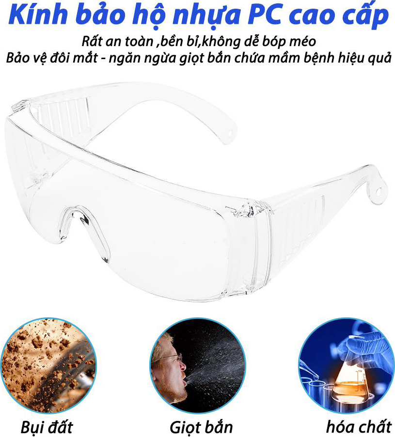 Combo 2 mắt kiếng nam và nữ chống tia UV, ngăn bụi, chống giọt bắn ngừa vi khuẩn, cản gió bảo vệ mắt, kính bảo hộ trong suốt