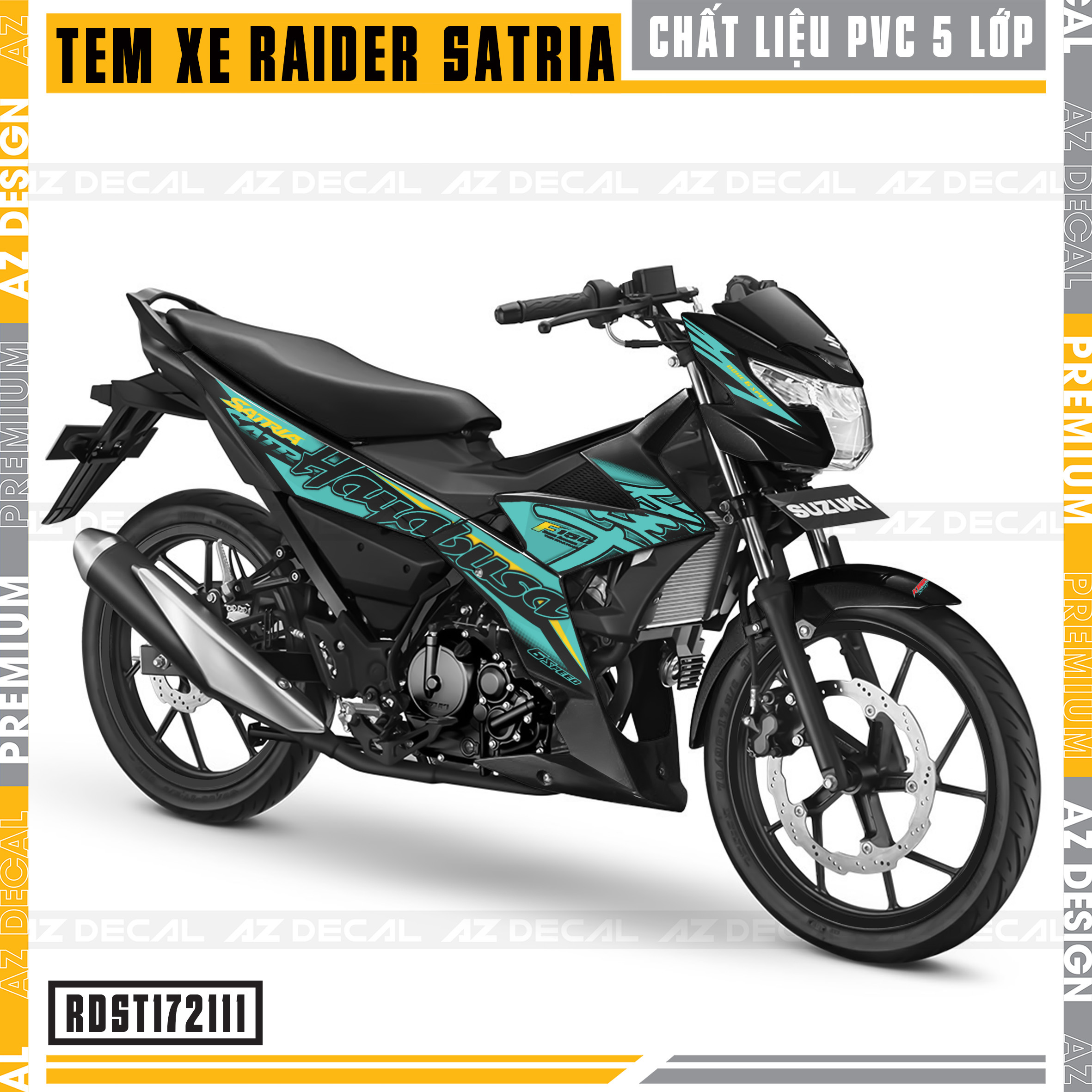 Tem Rời Dán Xe Suzuki Raider - Satria Mẫu Hayabusa | RDST172111 | Decal Chế Chất Liệu PVC Chống Nước, Đa Dạng Màu Tem