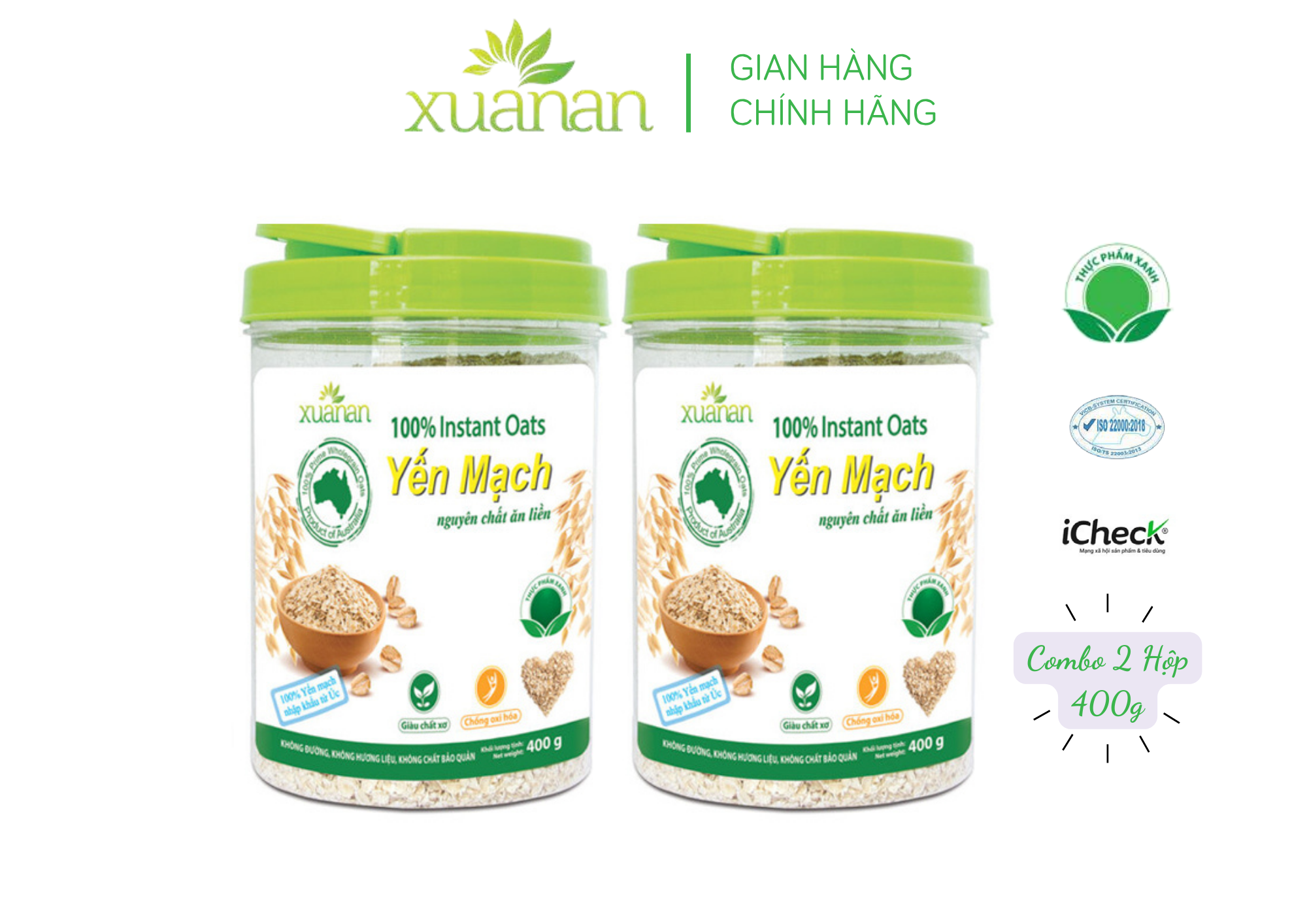 Combo 2 Hộp Yến Mạch Nguyên Chất Ăn Liền Xuân An 400G