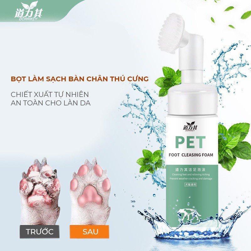 Dung dịch rửa bàn chân cho thú cưng Dorrikey đầu bàn chải mềm dung tích 150ml, vệ sinh cho chó, vệ sinh cho mèo