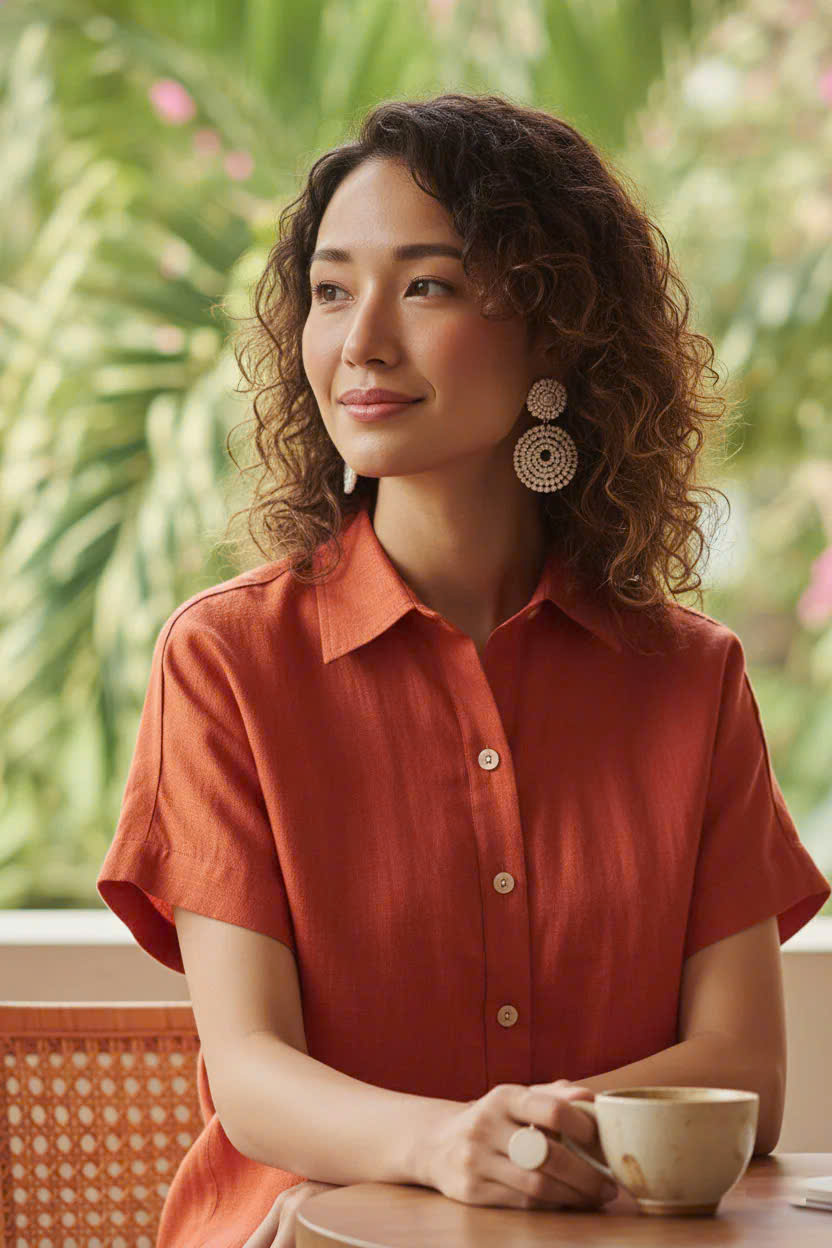 Áo Sơ Mi Linen Thổ, Áo Sơ Mi Linen Ngắn Tay thời trang thiết kế Hity Top204