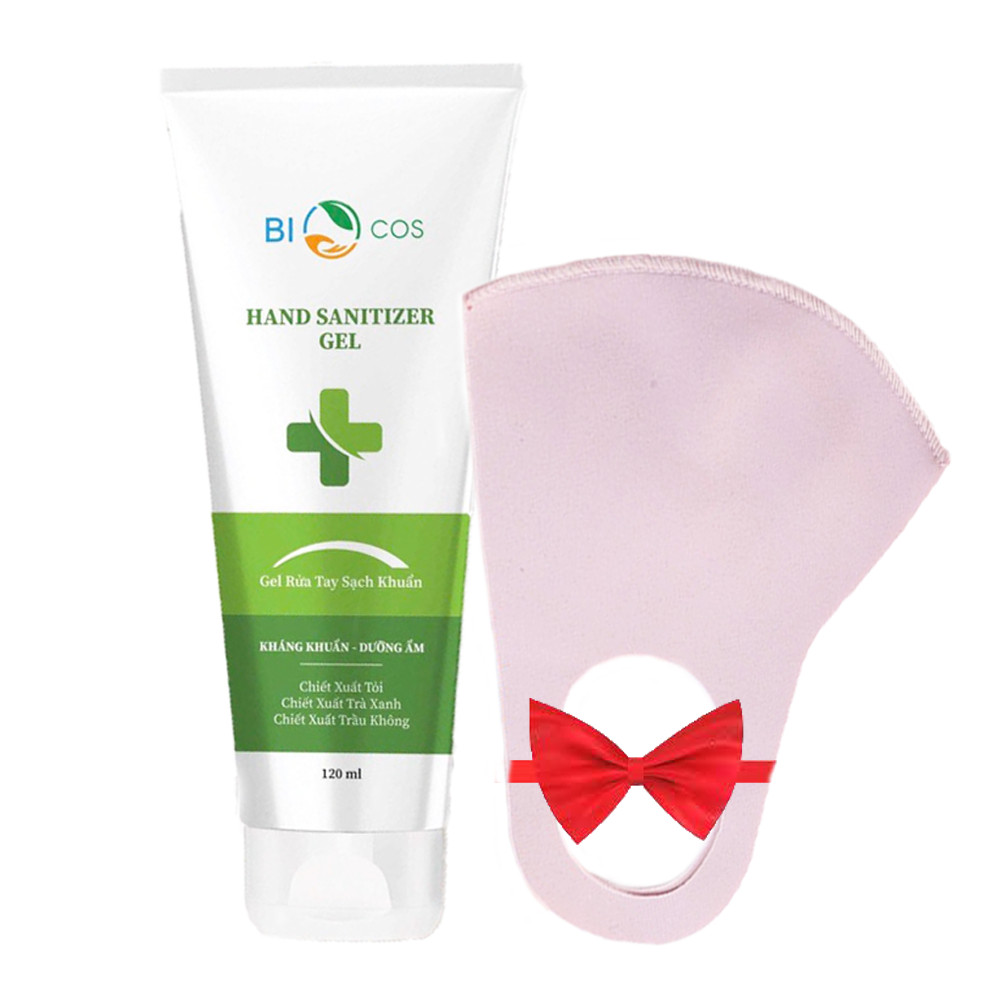 Gel rửa tay sạch khuẩn Biocos Hand Sannitizer Gel 120ml+Tặng khẩu trang 3D vải SU phong cách Hàn Quốc