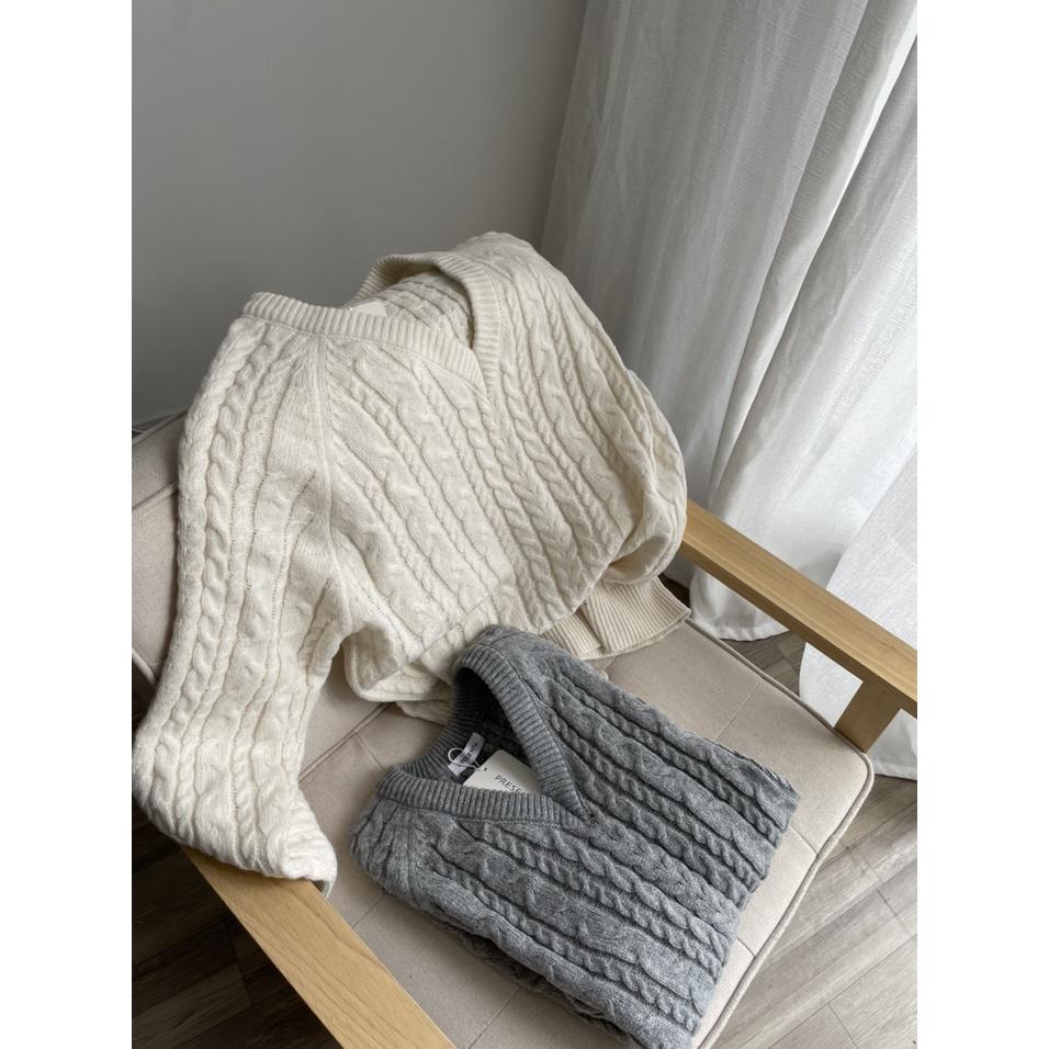 Áo len vặn thừng suông dài dày mịn ấm áp