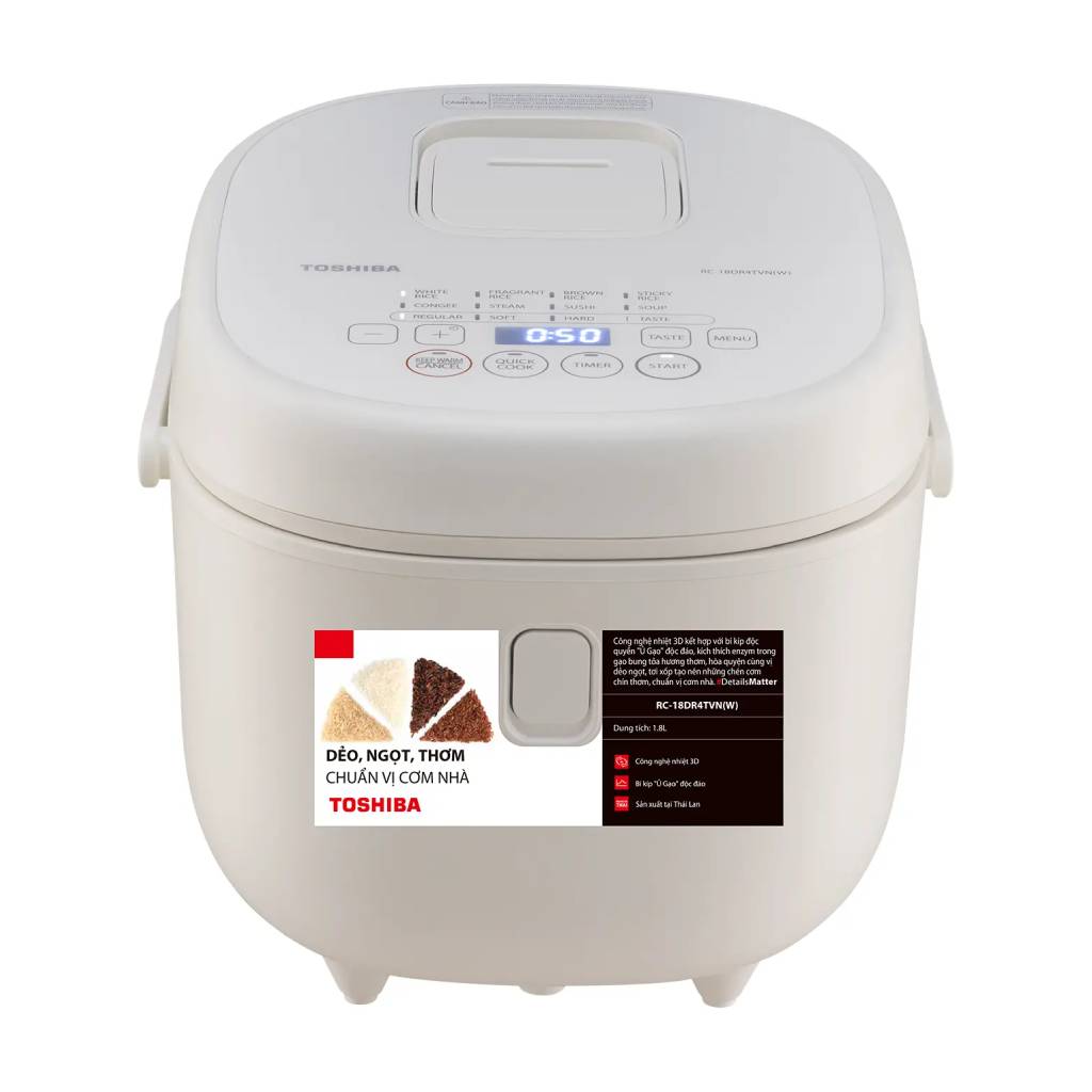 Nồi cơm điện tử Toshiba 1.8 lít RC-18DR4TVN(W) màu Trắng - Hàng chính hãng