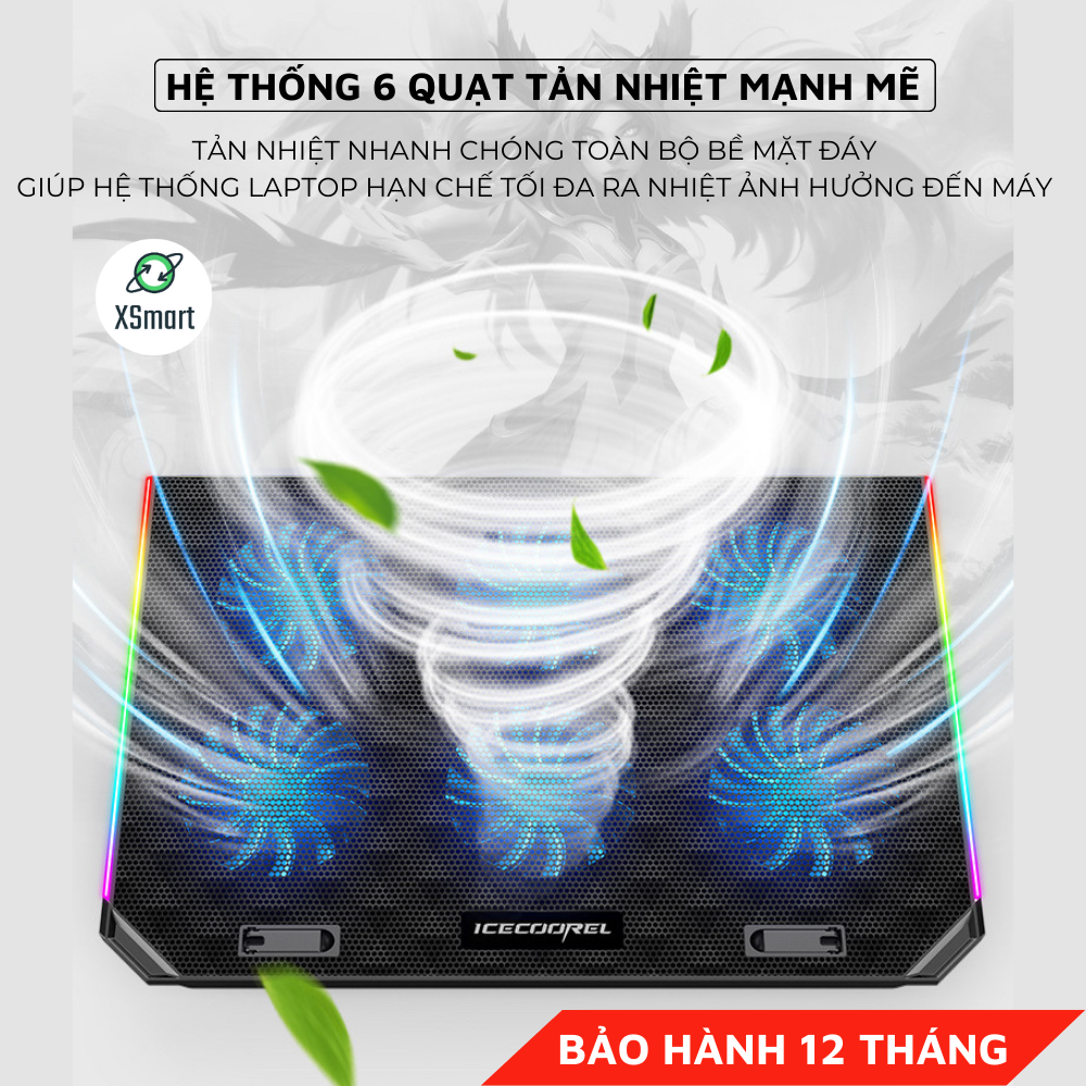 Đê Tản Nhiệt Laptop Máy Tính A17 Pro Hợp Kim Nhôm Cao Cấp, Led RGB 10 Chế Độ, Hệ Thống 6 Quạt Gió Làm Mát Nhanh, Vận Hành Êm Ái Không Gây Ồn Khi Làm Việc-Hàng Chính Hãng