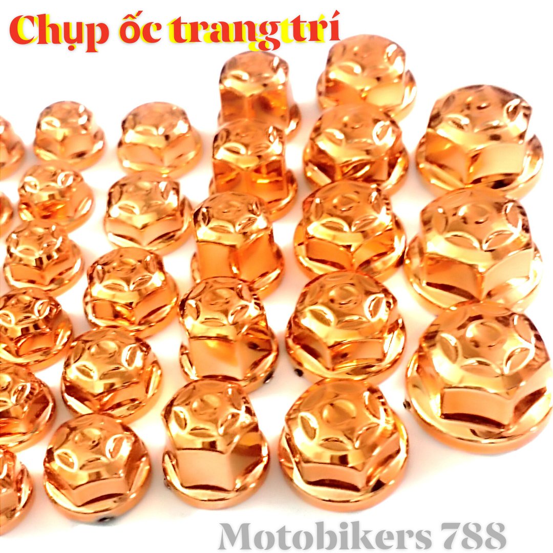 Chụp ốc màu vàng đồng trang trí xe máy , xe điện