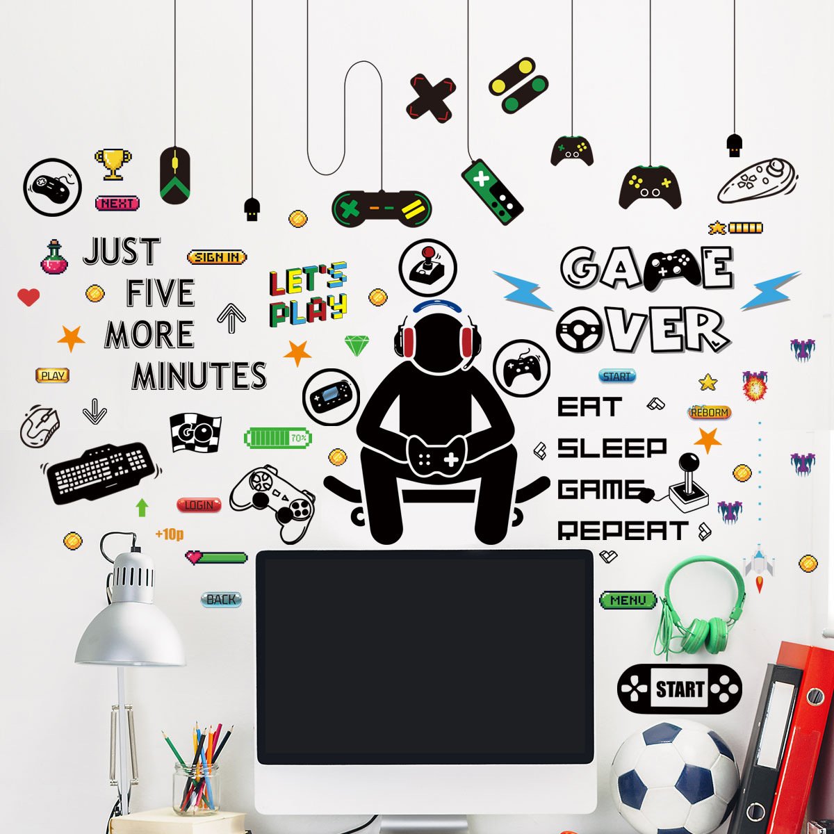 Decal dán tường Gamer siêu chất trang trí quán net phòng game