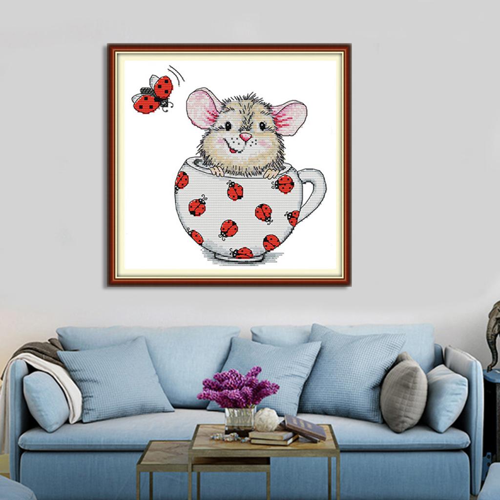 11ct / 14ct Mouse In Cup Pattern Stamped Cross Stitch Counted Kit For Woman