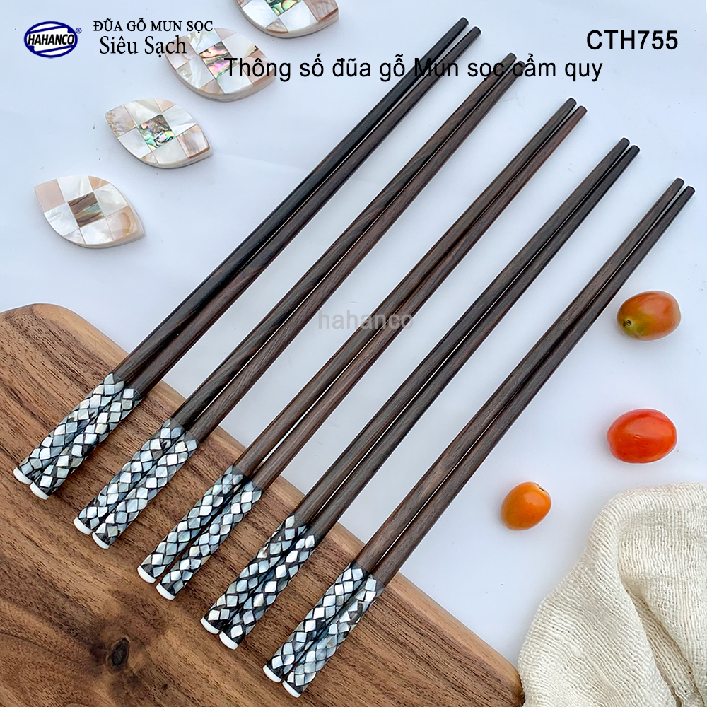 Đũa gỗ Mun Sọc đầu cẩm xà cừ đẹp (10 đôi) CTH755 - Đũa mộc /không nhuộm hóa chất