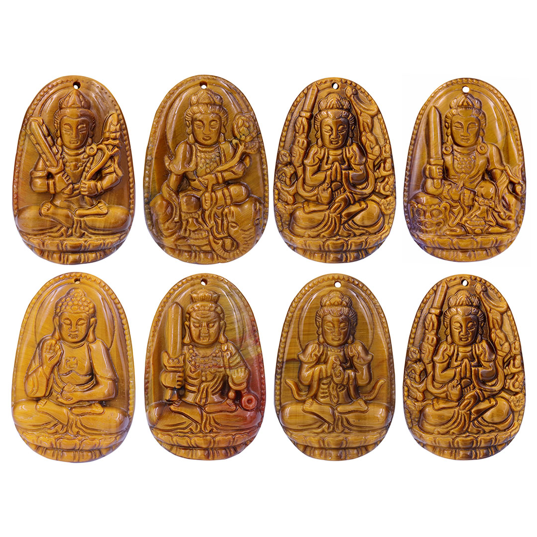 Mặt Phật Đại nhật như lai đá mắt hổ 3.6 cm kèm vòng cổ dây cao su nâu - mặt dây chuyền size M, Mặt Phật bản mệnh