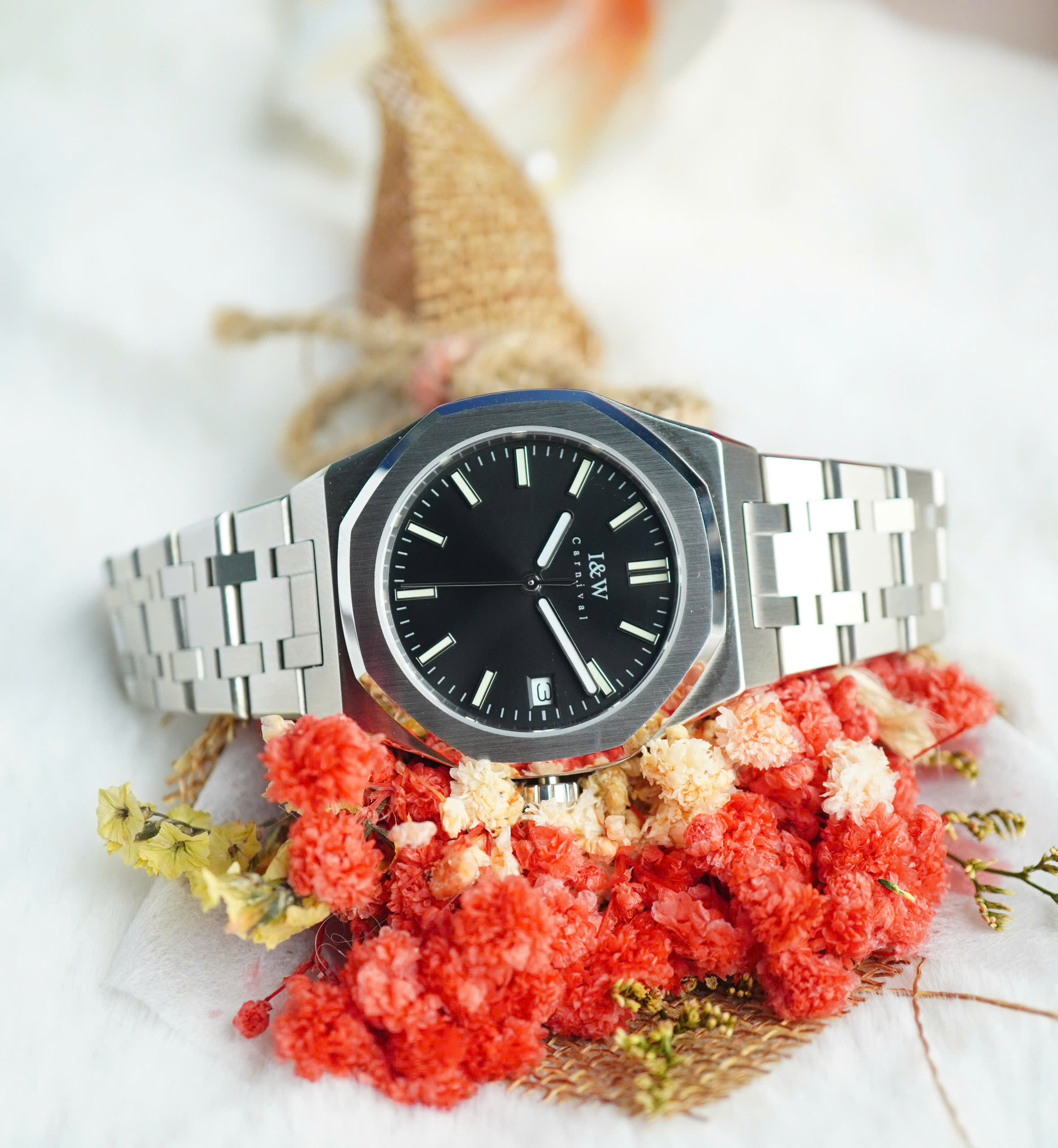 Đồng hồ nữ chính hãng I&amp;W Carnival 55793L-T3 ,Kính sapphire,chống xước ,Chống nước30m,bảo hành chính hãng ,Máy điện tử (pin),dây thép