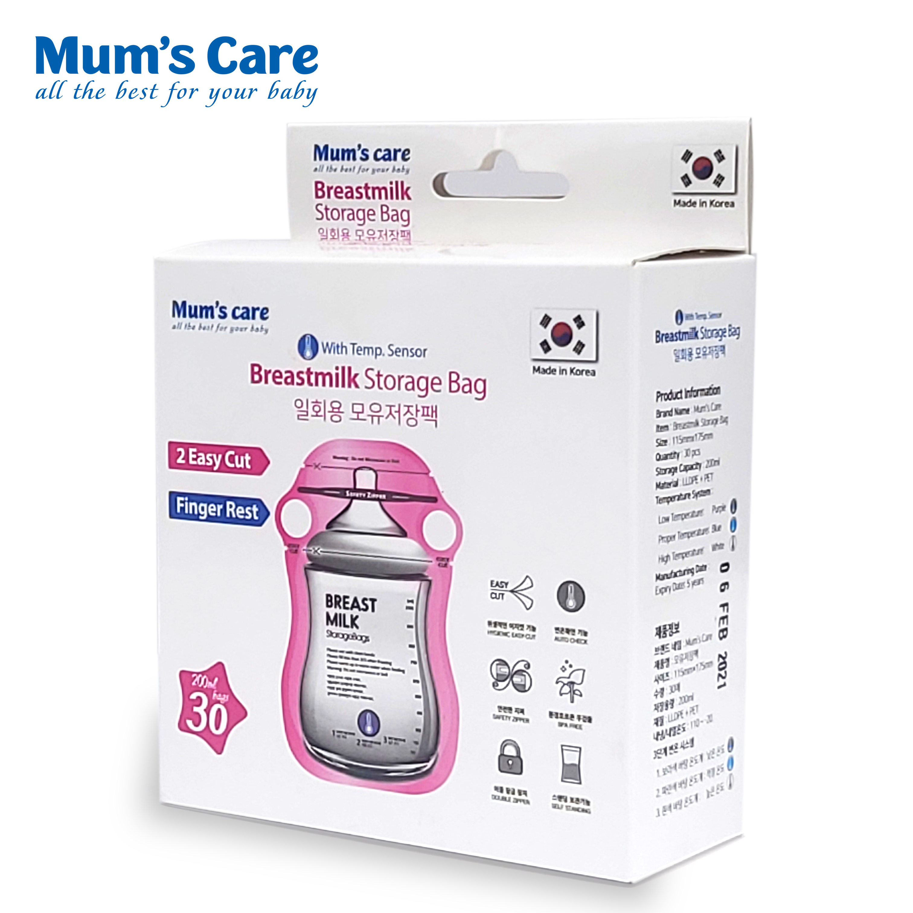 Túi Trữ Sữa Mum's Care Finger Rest Cảm Ứng Nhiệt 200ml