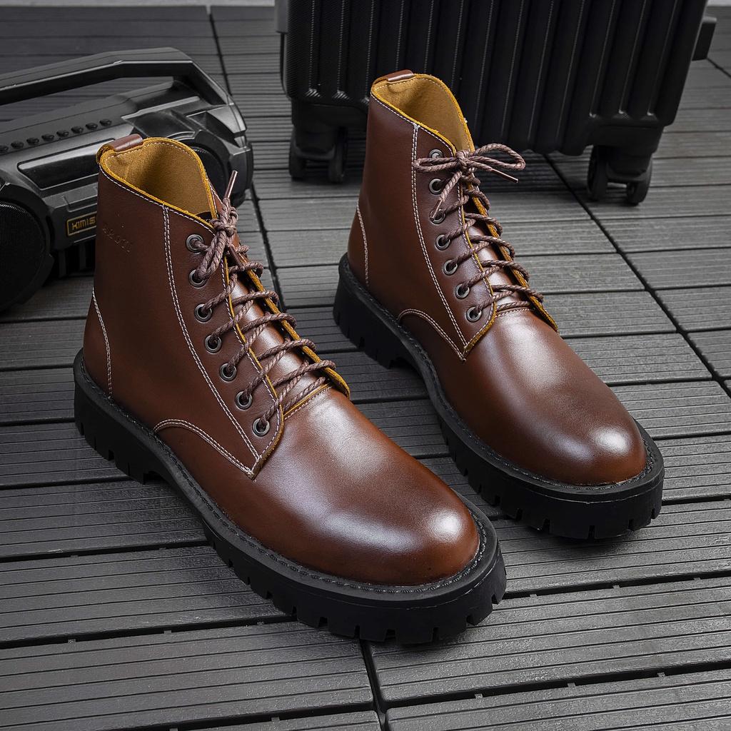 Giày Boots Nam AROTI  Chất Da Bò Đẹp Cao Cấp,Đế Khâu Chắc Chắn, Tăng Chiều Cao 5cm Dáng Combat Boots Cao Cổ  G611-Đ