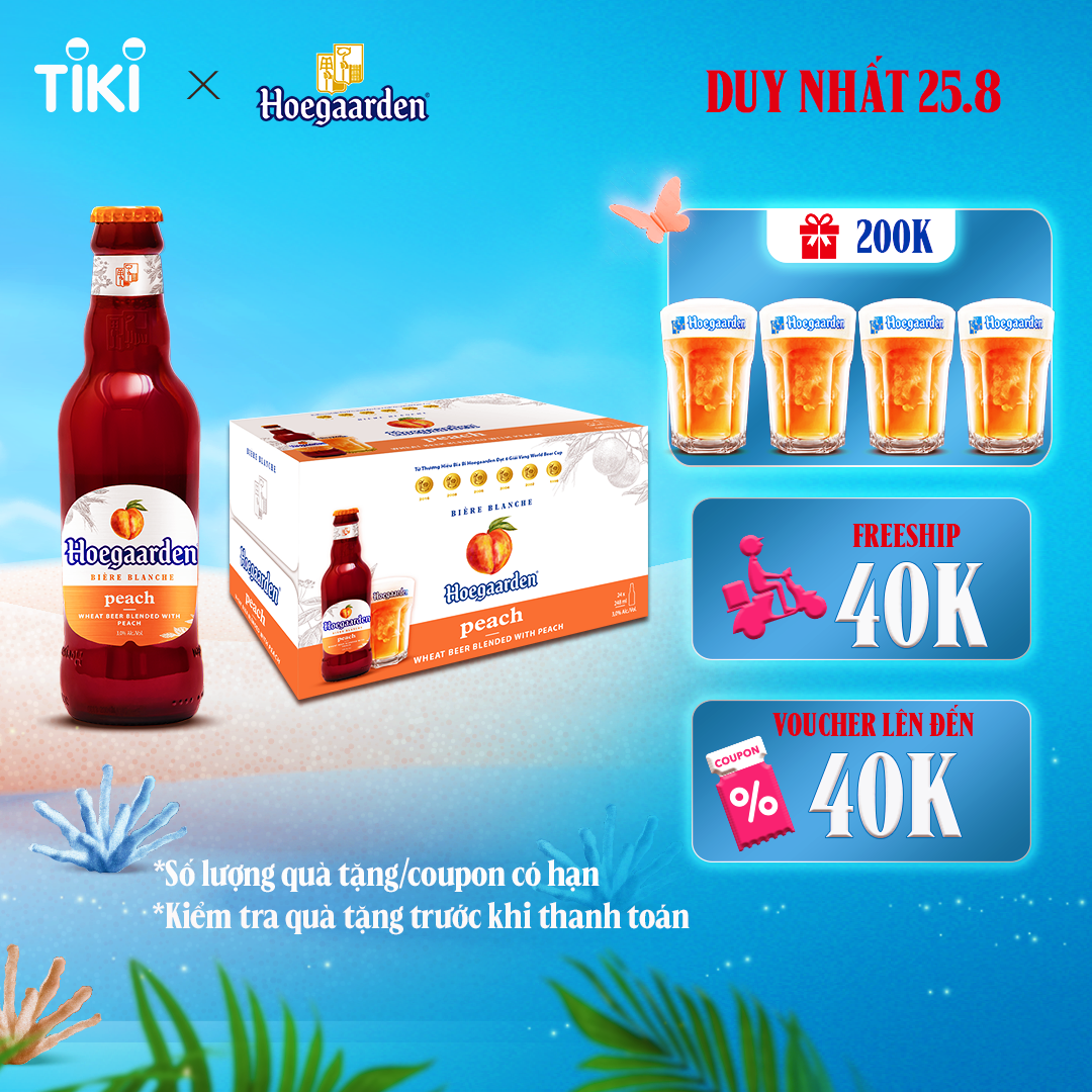 Thùng 24 Chai Bia Hoegaarden Peach - Bia Bỉ Vị Đào (248ml/chai)