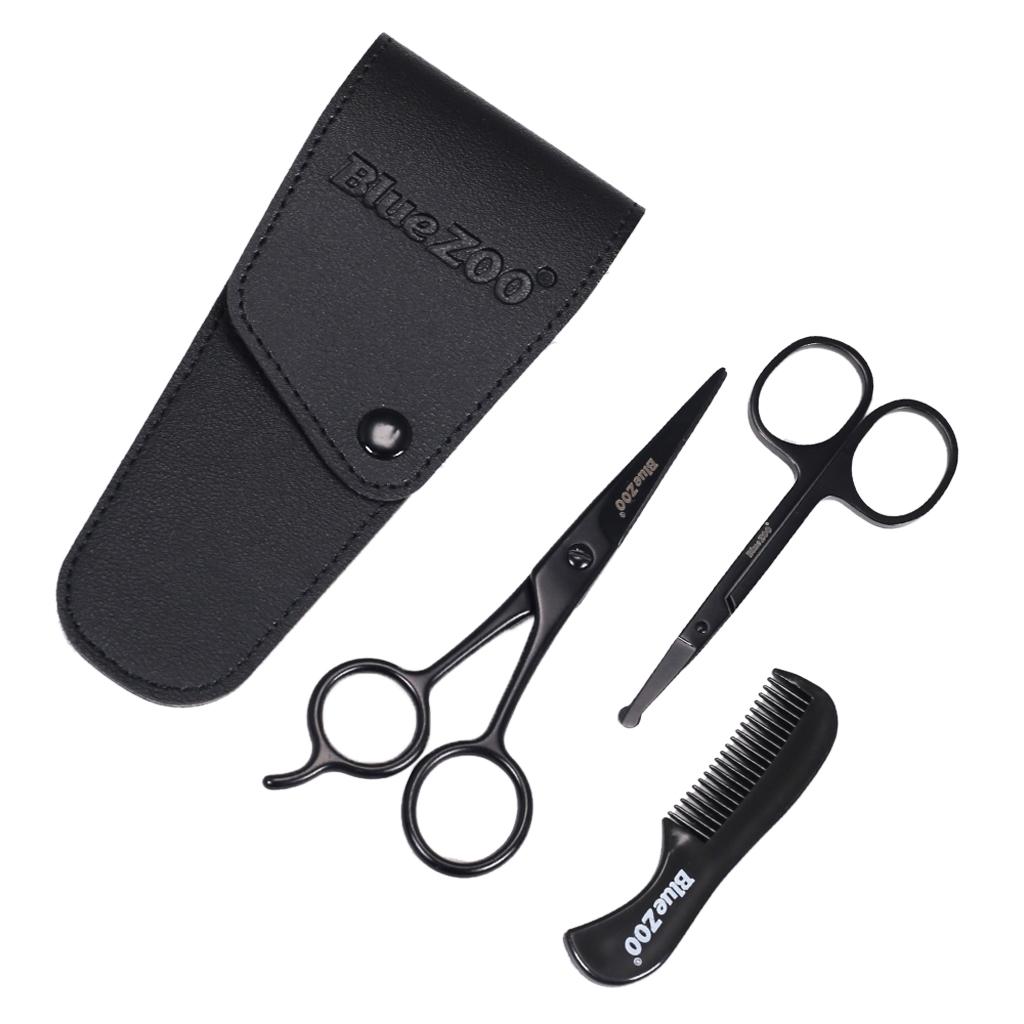Nose Beard Mustache Scissors and Comb Set for Men Women Care With Bag Black