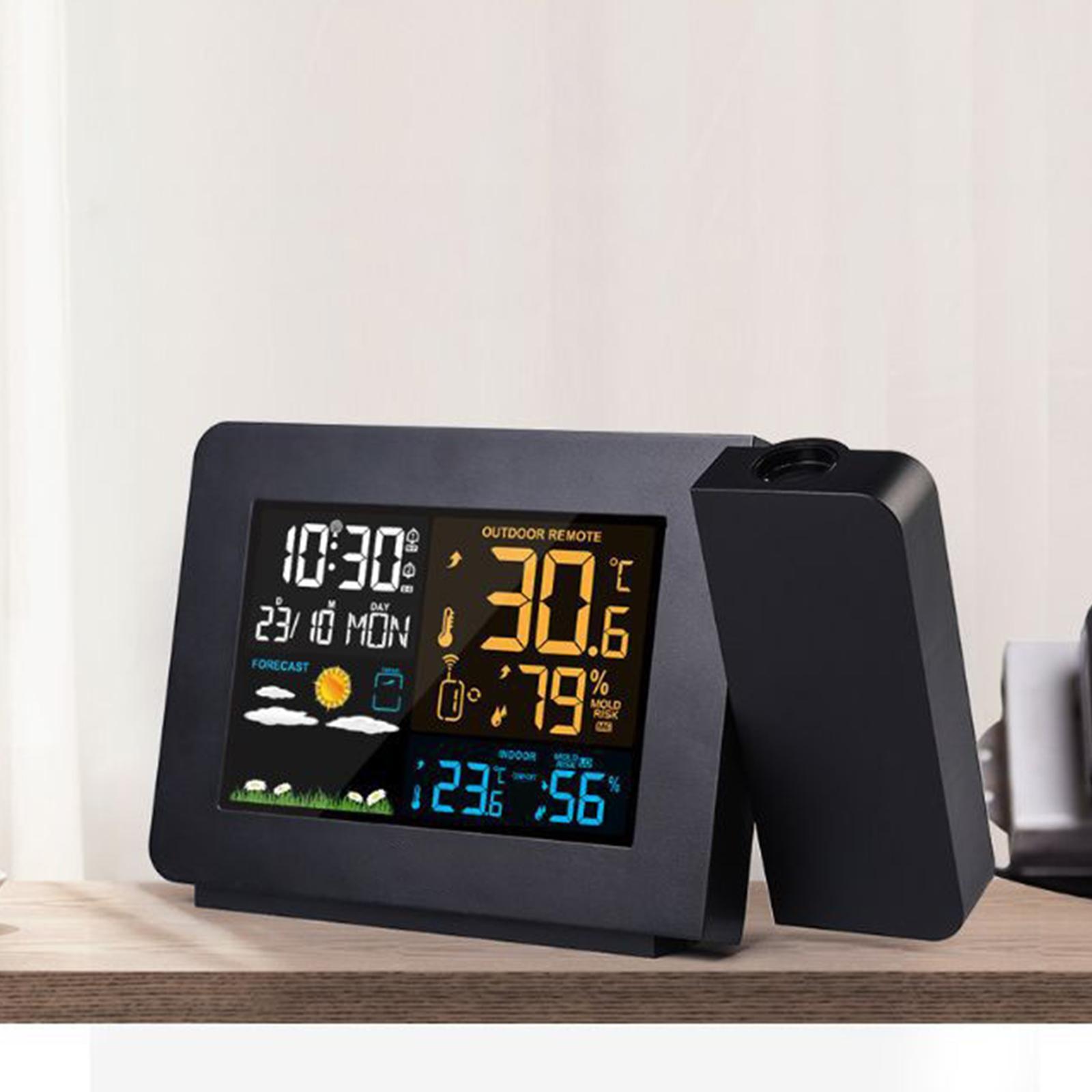 LCD Digital Table Alarm Clock Weather Station Temperature Time Projection