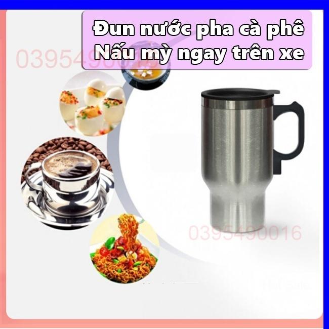 Cốc Đun Nước Trên Xe Ô TÔ Chất Liệu Thép Chống Gỉ 304 cao cấp, Chống Xóc Va Đập, Cốc Đựng Nước Có Nắp Gioăng Cao Su Kín.