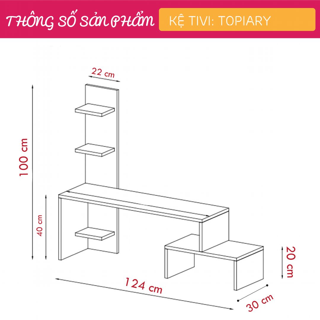 Kệ tivi gỗ hiện đại SMLIFE Topiary | Gỗ MDF dày 17mm chống ẩm | D124xR30xC100cm