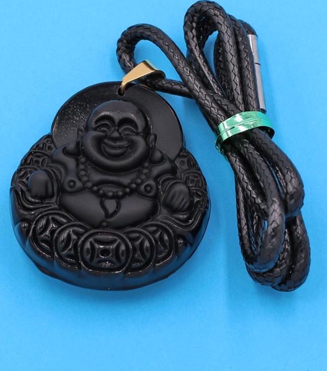 Dây chuyền mặt Phật Di Lặc - thạch anh đen 4.2cm DEPDLE11