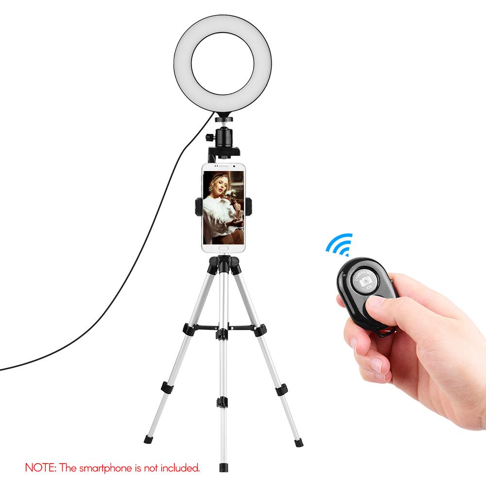 Bộ chiếu sáng phát trực tiếp trên điện thoại 6.3 inch / 16cm 2700K ~ 6500K Đèn video vòng USB có thể thay đổi hai màu + Max. Chiều cao 65cm