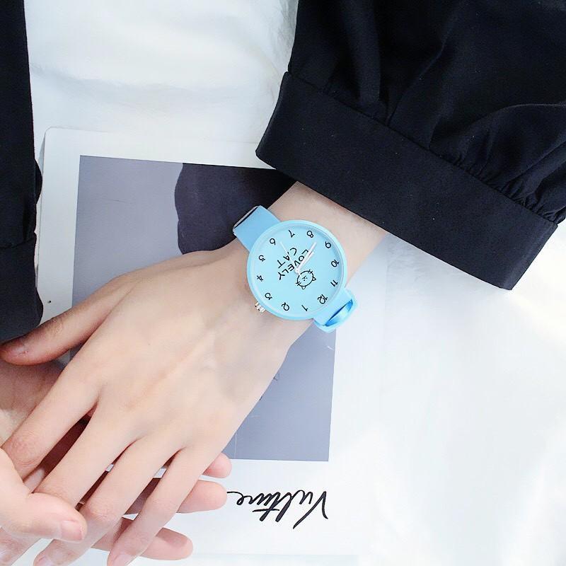 Đồng hồ nữ Lovely Cat dây cao su silicon thời trang Hàn Quốc