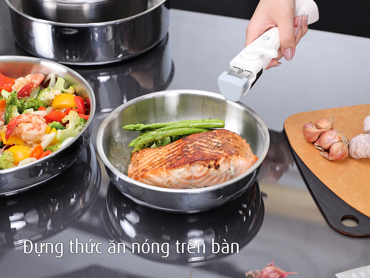 Bộ Nồi Chảo Inox Cán Rời 9 Món Không chống dính – Giải pháp nấu ăn đa năng cho gia đình.