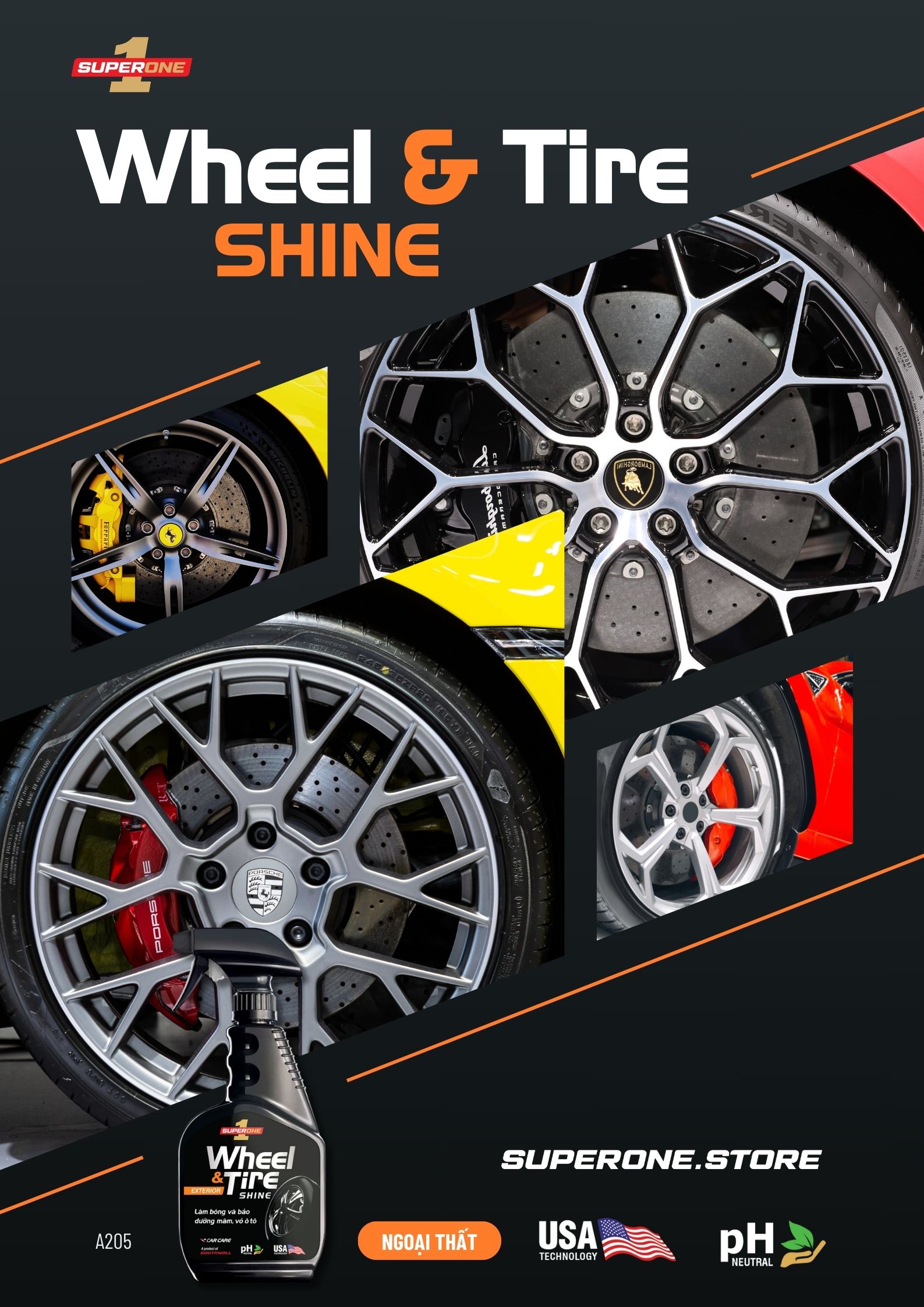 Dung Dịch Làm Bóng Mâm Và Vỏ Ô Tô SUPERONE  Wheel and Tire Shine - EXTERIOR SOUTHWALL A205