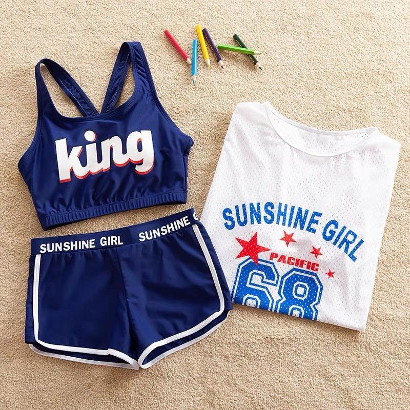 Set Đồ bơi bé gái, bộ bơi 3 chi tiết cho trẻ em từ 2 đến 12 tuổi, size đại 46kg bikini KING