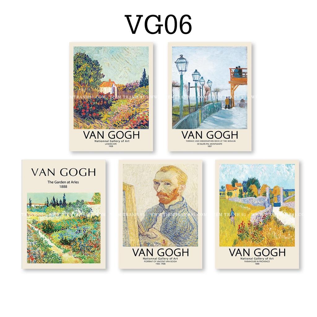 Set 5 tranh dán tường, chất liệu fomex dày 5cm, tranh canvas chủ đề Van Gogh, đính sẵn keo 2 mặt tiện dụng