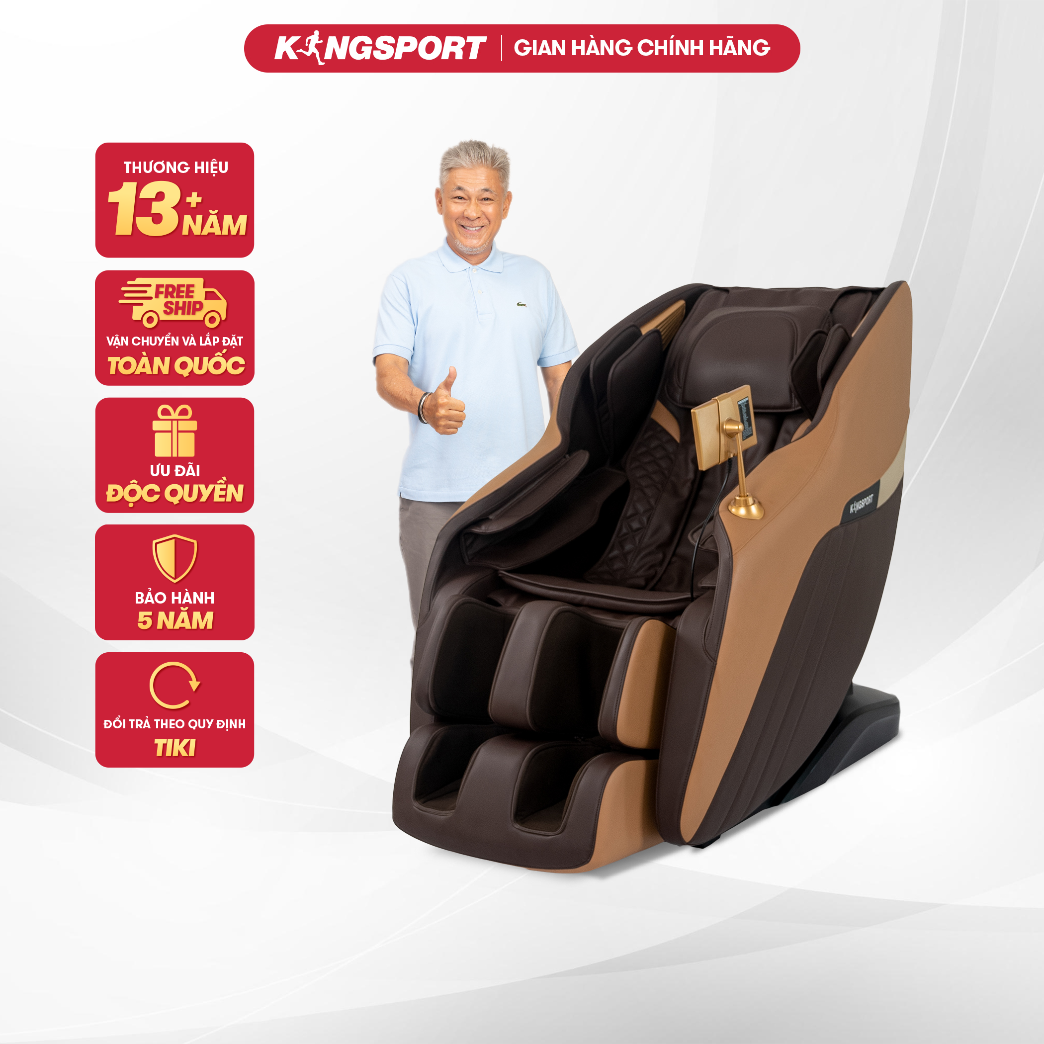 Ghế massage toàn thân cao cấp KINGSPORT G81 Brown Coffee với 15 chế độ massage tự động, công nghệ AI giọng nói