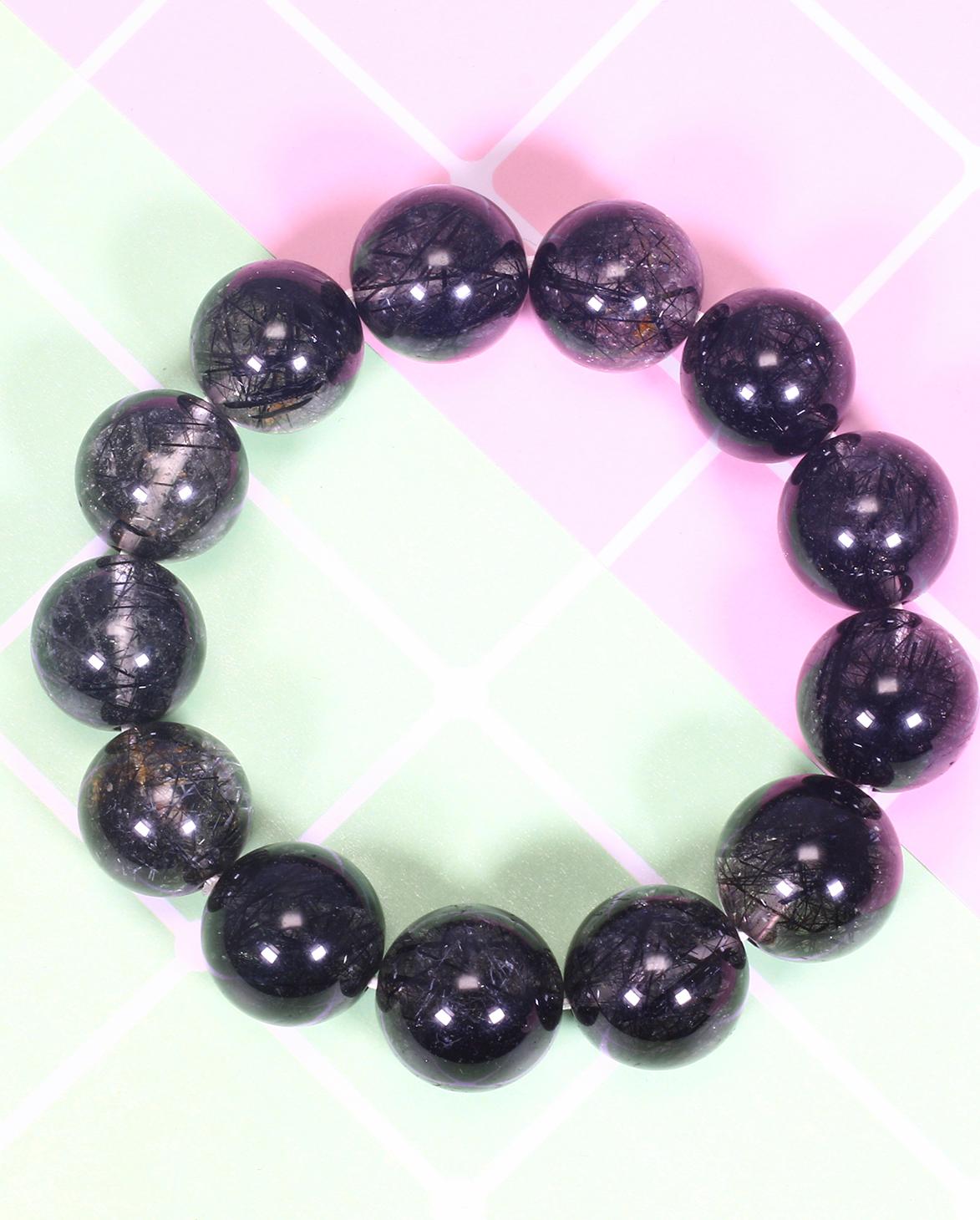 Vòng tay đá thạch anh tóc đen size hạt 17mm mệnh thủy, mộc - Ngọc Quý Gemstones