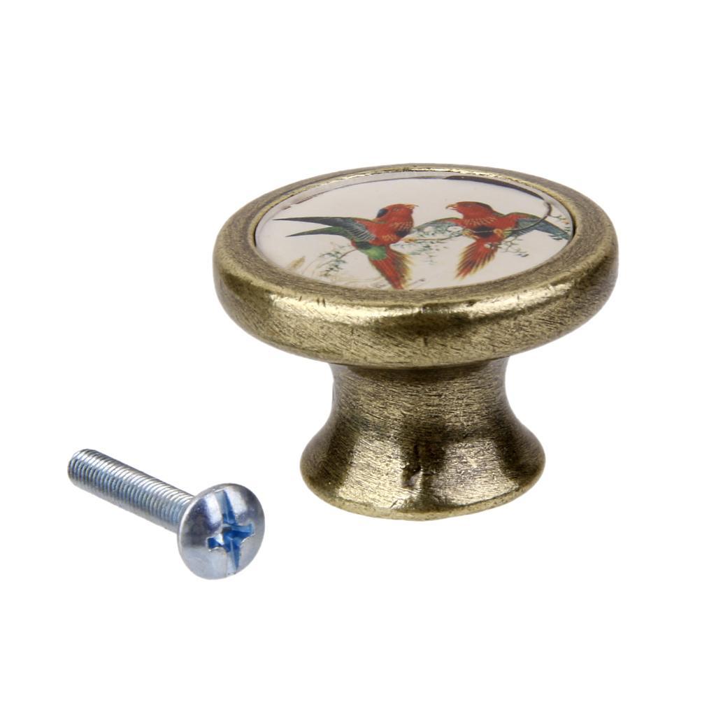 2 Pieces Bird Print Cabinet Door Drawer Handles Cupboard Pull Knobs Hardware