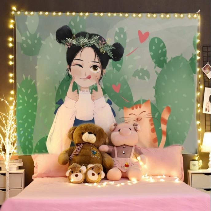Tranh vải treo tường Decor phòng ngủ phong cách vintage, tấm thảm treo tường dễ thương