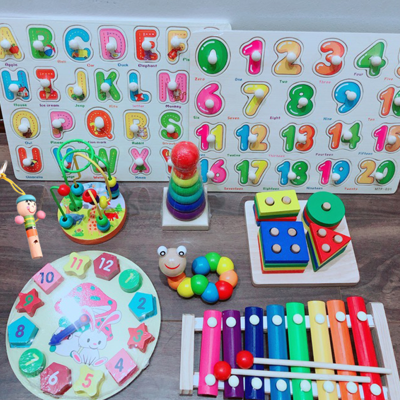 Combo 9 món đồ chơi gỗ cho bé phát triển trí tuệ