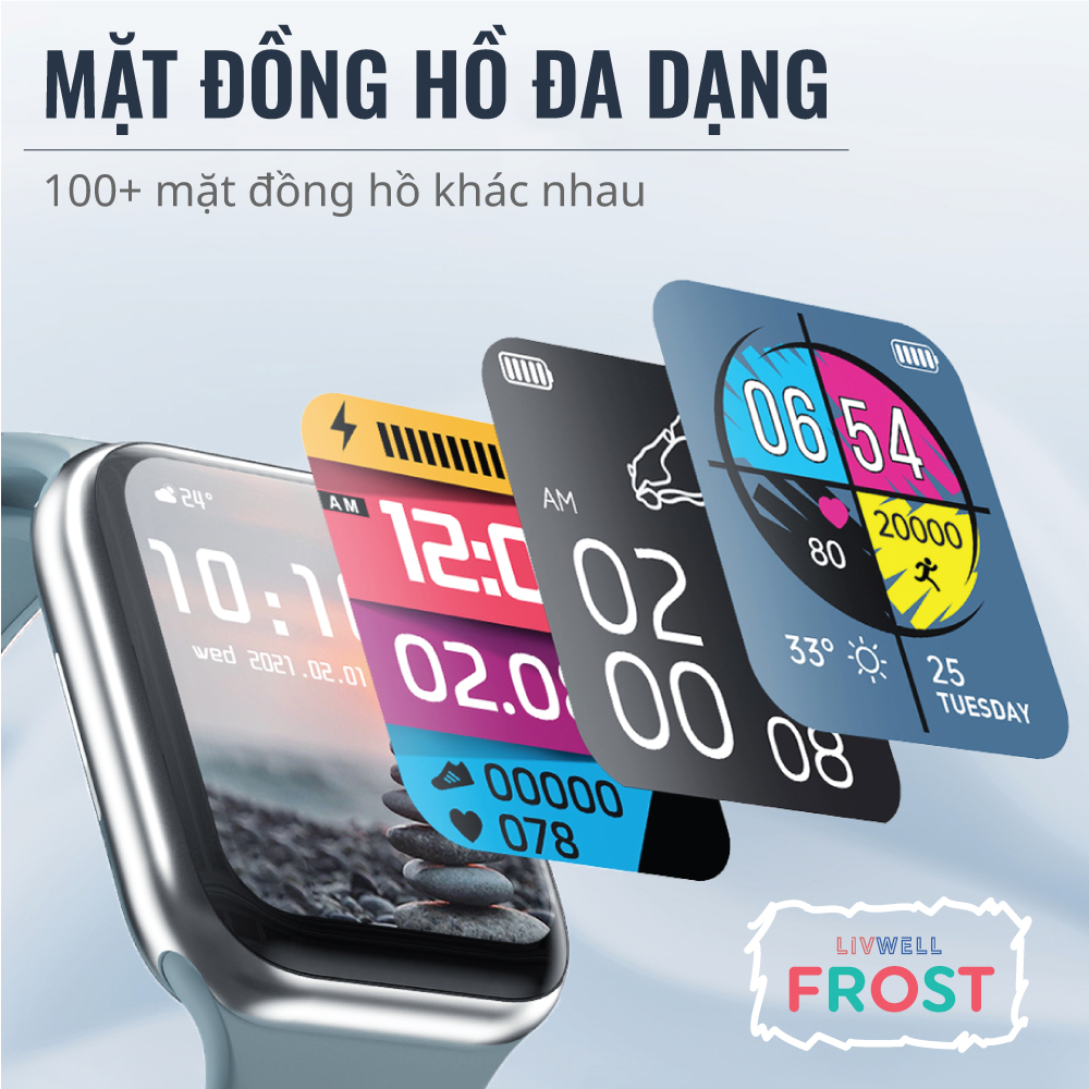 Đồng hồ thông minh LivWell Frost - Hàng Chính Hãng - Bảo Hành 12 Tháng 1 Đổi 1 - XÁM LẠNH