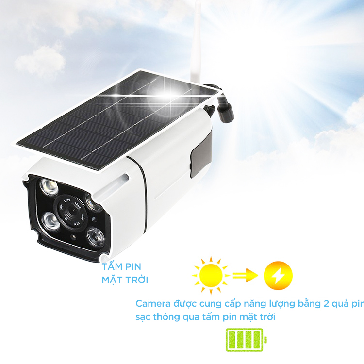 Camera Giám Sát Năng Lượng Mặt Trời 1080P FHD 2.0MP Wifi - Hàng Nhập Khẩu