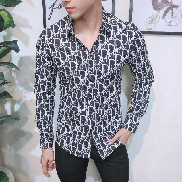 Áo sơ mi nam dài tay Dr trắng đen nổi Full cao cấp
