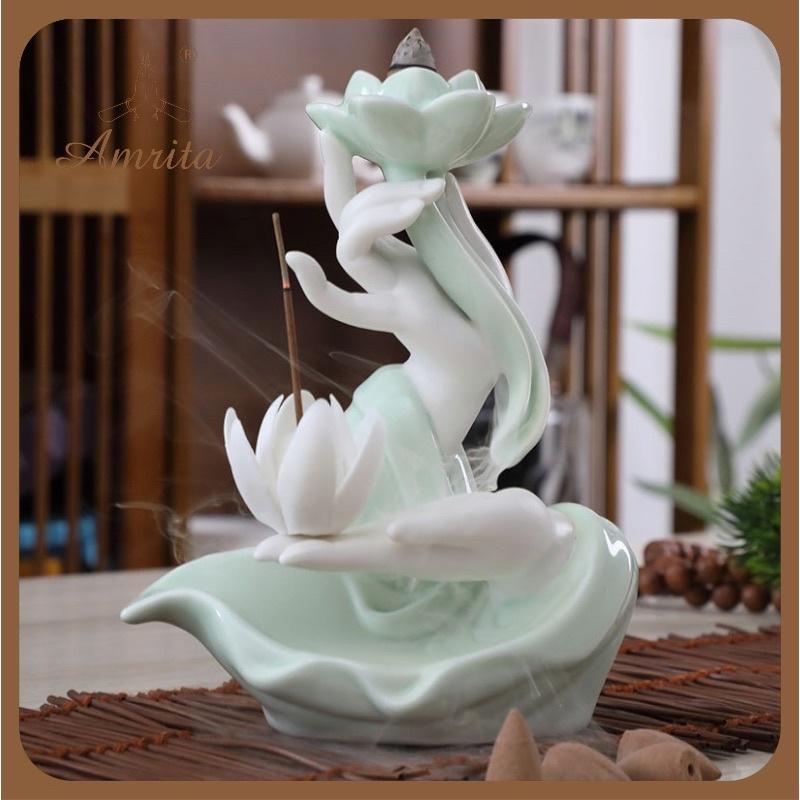 Thác khói Trầm Hương Bàn Tay Phật Cao Cấp - Thủ Ấn Tránh Ác Tarjani Mudra Hoa Sen - Amrita