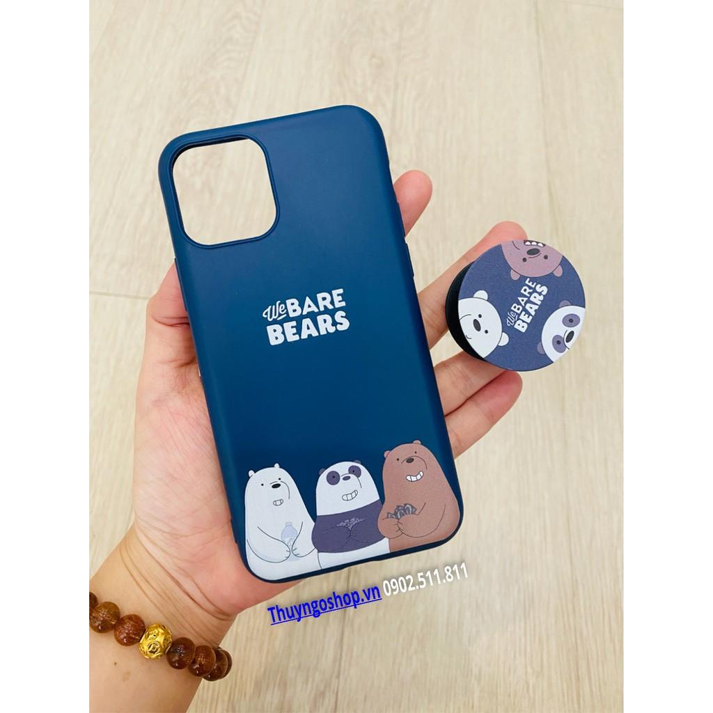 Iphone 11 / 11 Pro / 11 Pro Max - Combo ốp lưng silicon in hình 3 chú gấu + popsocket